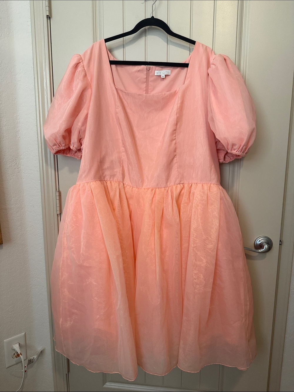 Ivy City Co Soft Coral Puff-Sleeve Dress